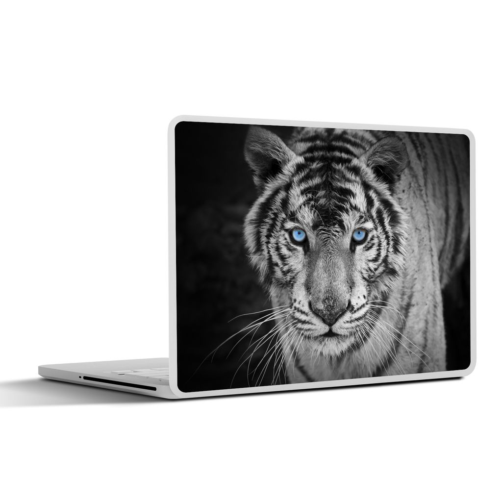MuchoWow Laptop Aufkleber Sticker Cover Tiere - Tiger - Schwarz und weiß - Augen - Blau 32.5x23.5 cm - Sticker für Laptop - Selbstklebend