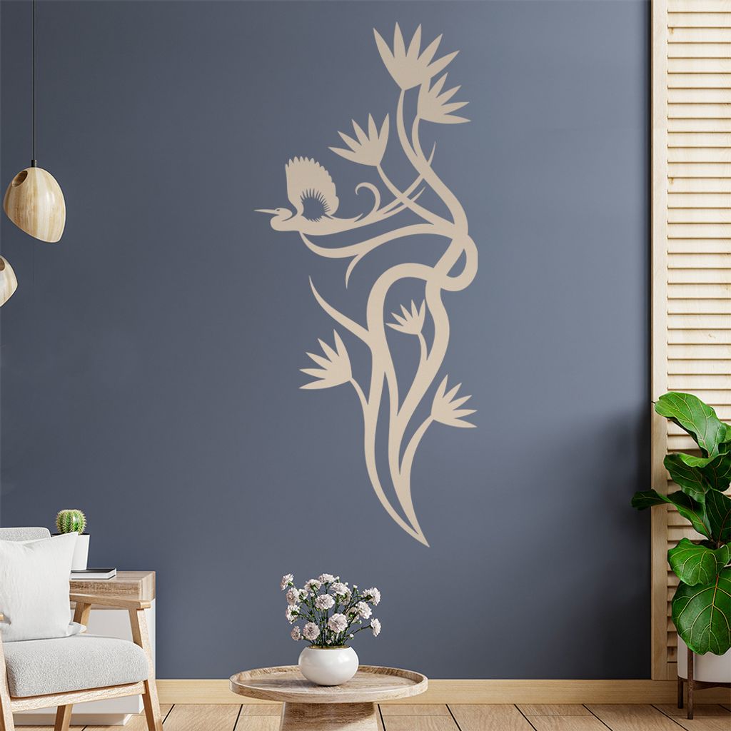 Storch Ranke Blüte Wandtattoo in 6 Größen - Wandaufkleber Wall Sticker - Dekoration, Küche, Wohnzimmer, Schlafzimmer, Badezimmer