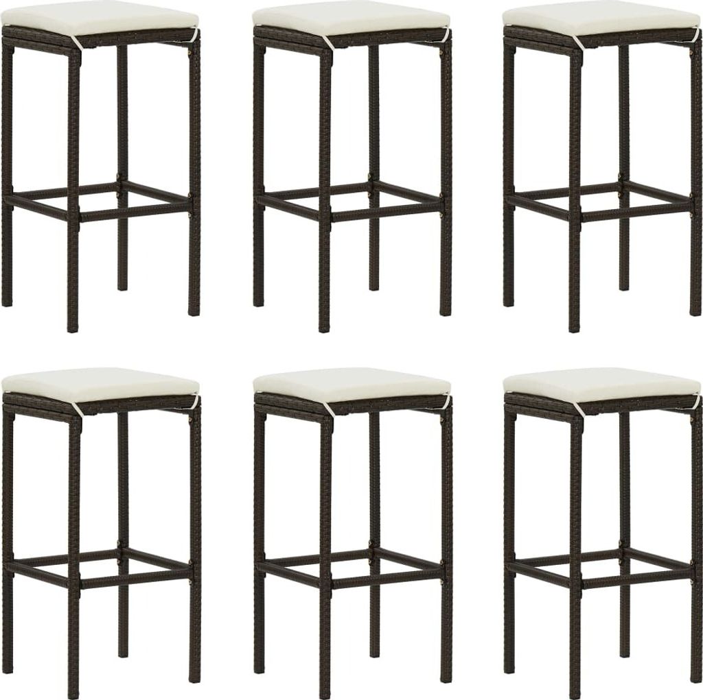 Barhocker mit Kissen 6 Stk. Braun Poly Rattan