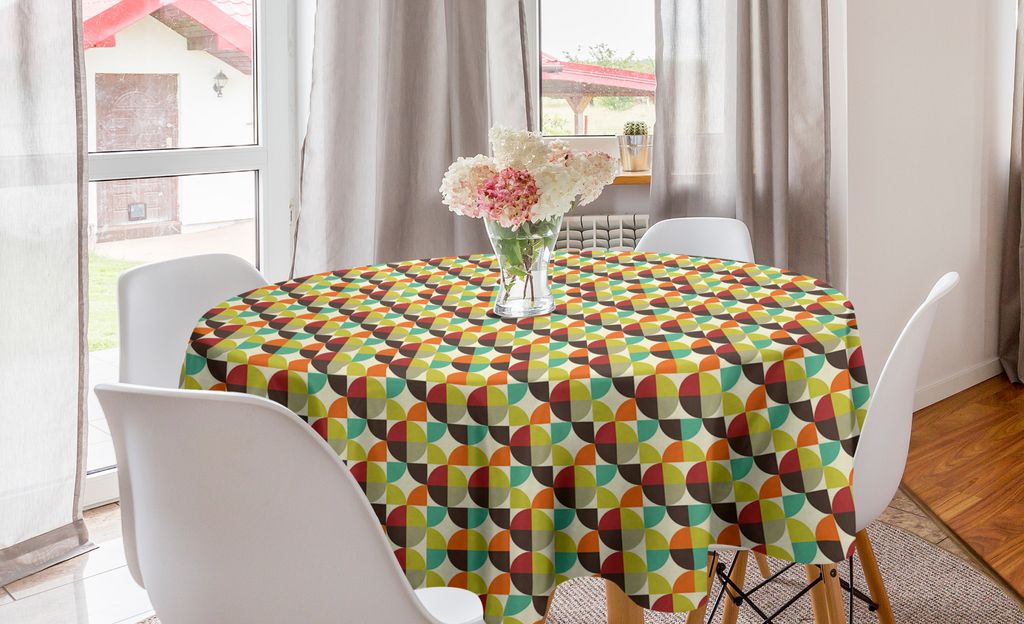 ABAKUHAUS Abstrakte Kunst Runde Tischdecke, Retro Geometrische Formen, Kreis Tischdecke Abdeckung für Esszimmer Küche Dekoration, 150 cm, Mehrfarbig