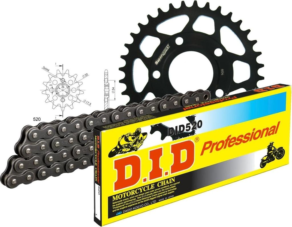 DID Kit Stahl Kompatibel mit Honda NSR125 (80km/h) Version 2 94-97 13-36-110 DID520 Clip
