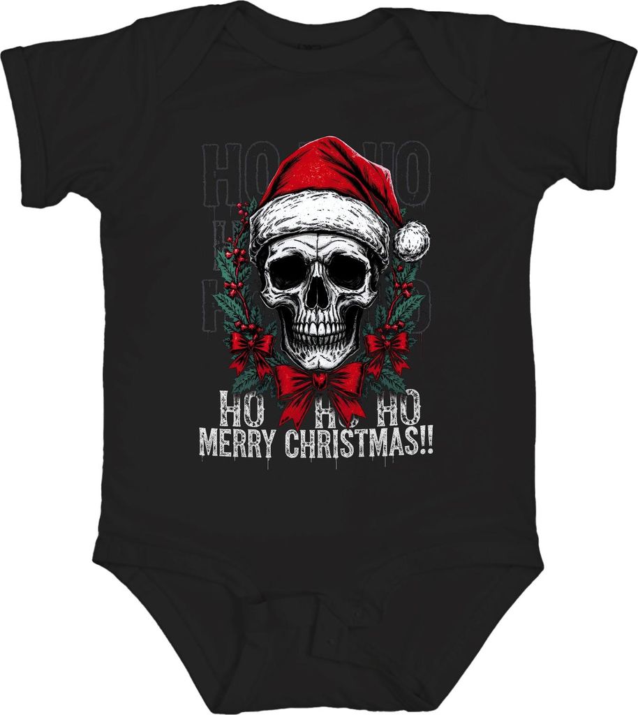 HO HO HO MERRY CHRISTMAS Totenkopf Weihnachtskranz Gothic böse Unisex Baby Body, Schwarz, 12/18