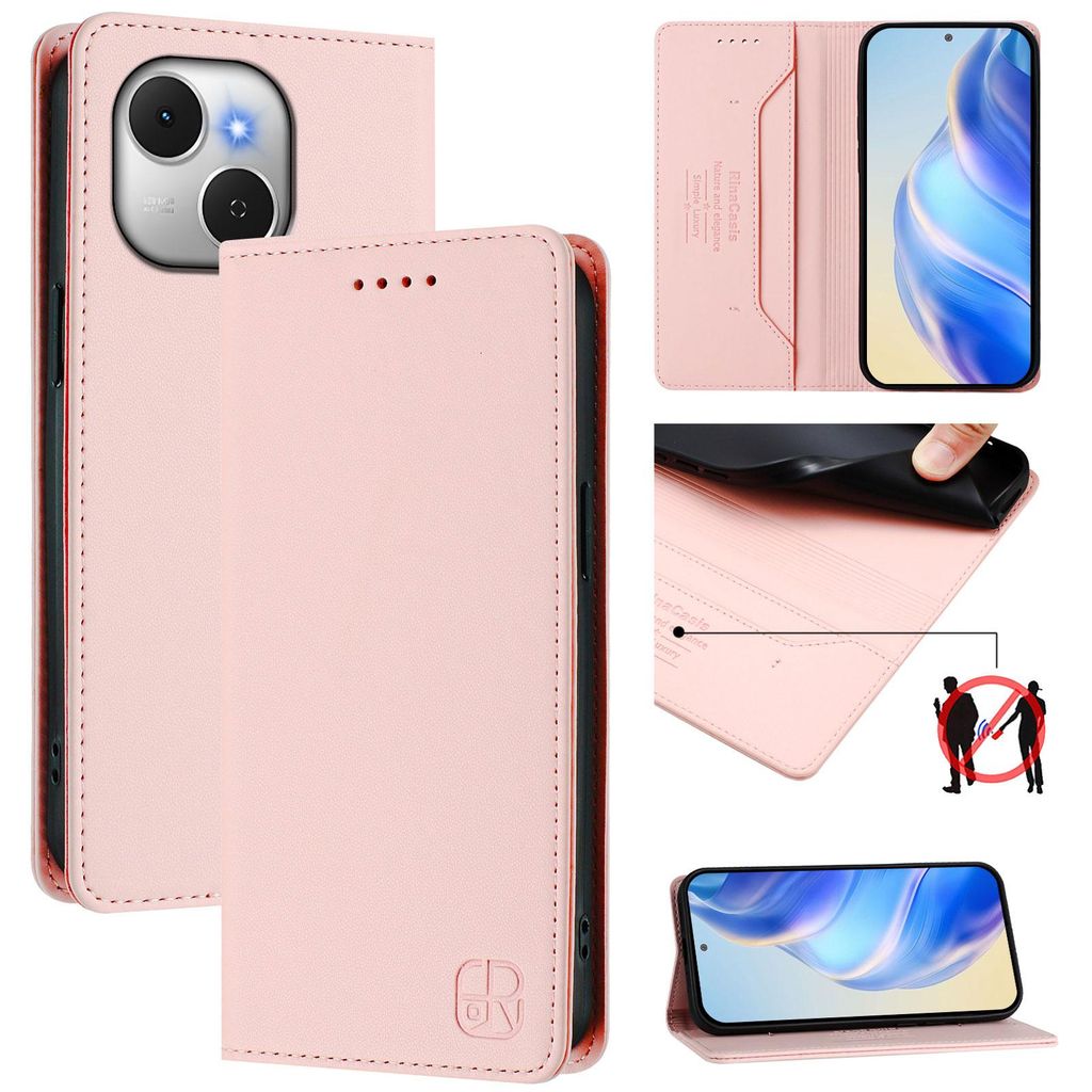 Lederhülle für Tecno Spark 40C Hülle Flip Brieftasche Kartenfächern Ständer Schutzhülle Pink