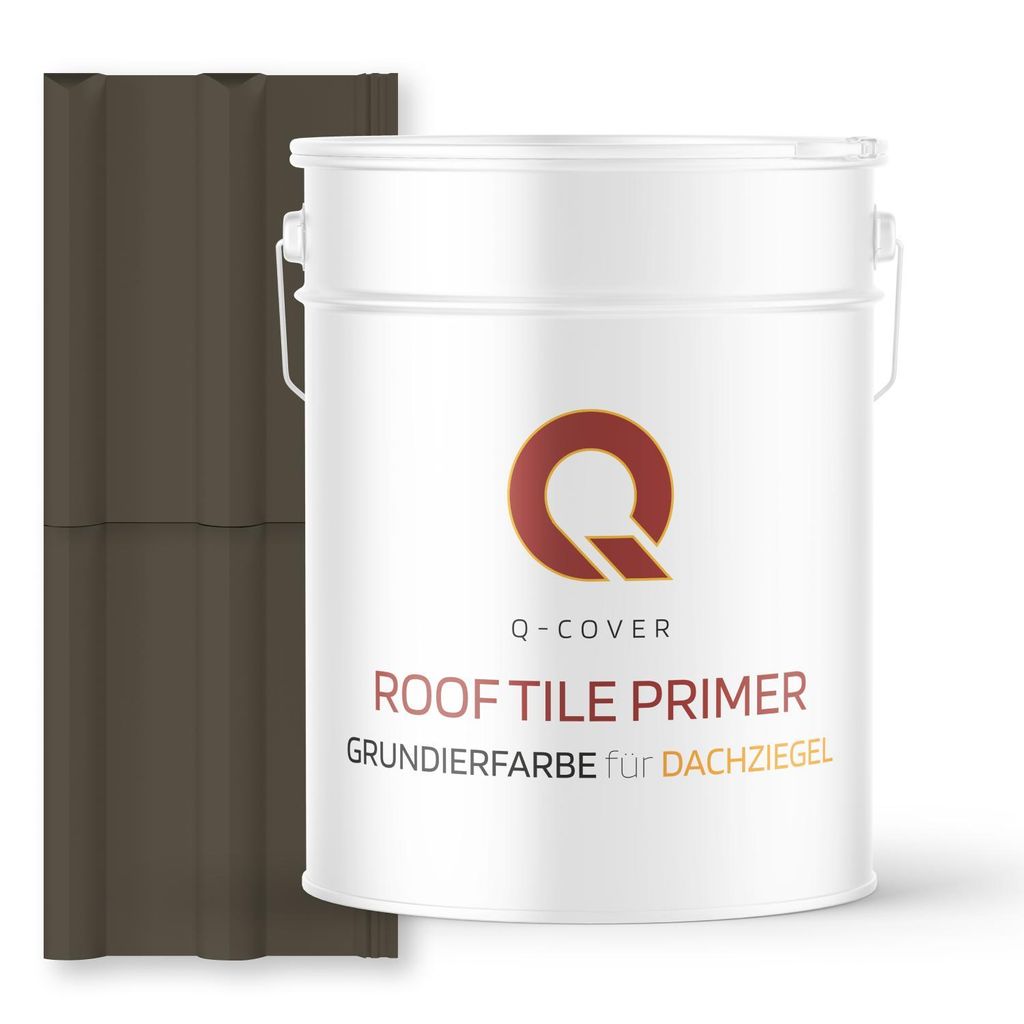Grundierfarbe für Dachziegel Braungrau RAL 7013 10 L | wetterfeste Dachbeschichtung | für Ziegel, Beton, Eternit | UV-beständig | Q-COVER