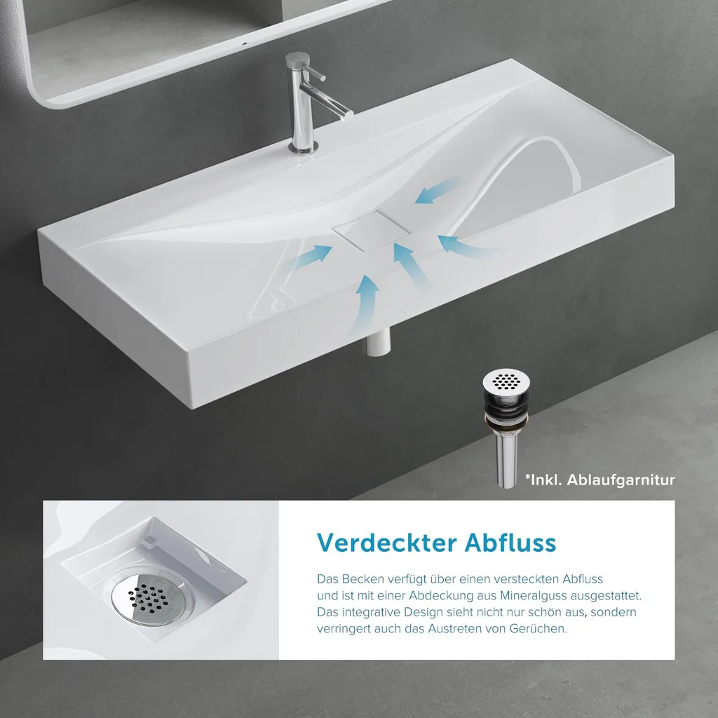 doporro Lavabo da Appoggio o Sospeso Rettangolare 80 cm in Marmoresina Bianco Lucido, Lavandino Bagno con Foro per Rubinetto, Montaggio a Parete - Colossum810 - 3