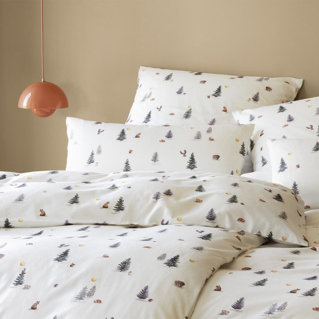 elegante Soft-Flanell Bettwäsche-Garnitur Winterwald Farbe weiss Größe 155x220+80x80