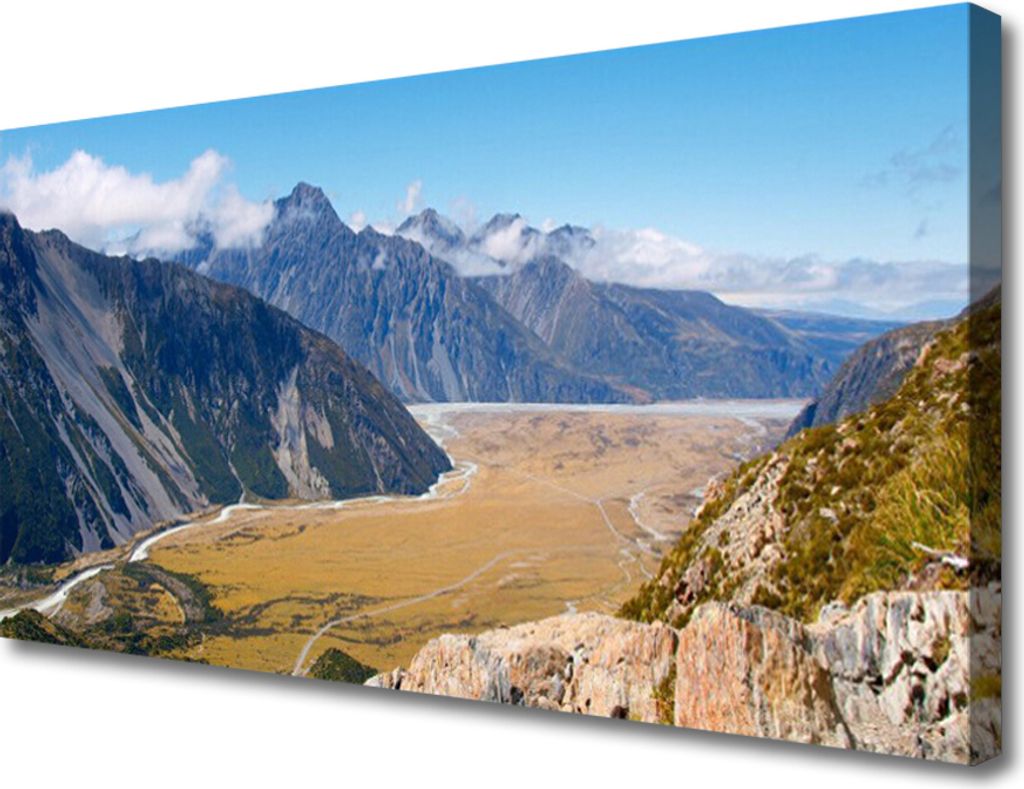 Tulup Leinwand-Bilder 100x50 Wandbild Canvas Kunstdruck Berge Tal Gebirge Landschaft