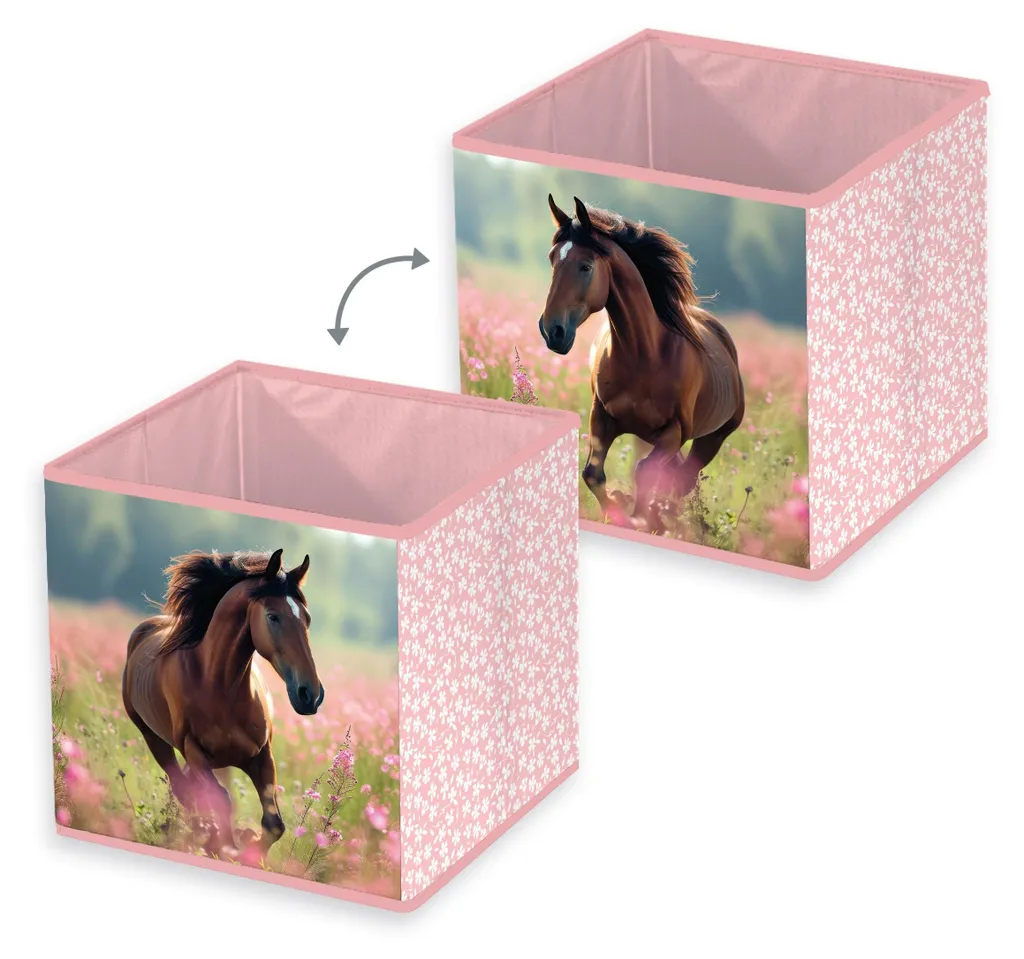Optimisez votre espace : boîte rangement pliable motif cheval 30x30 cm