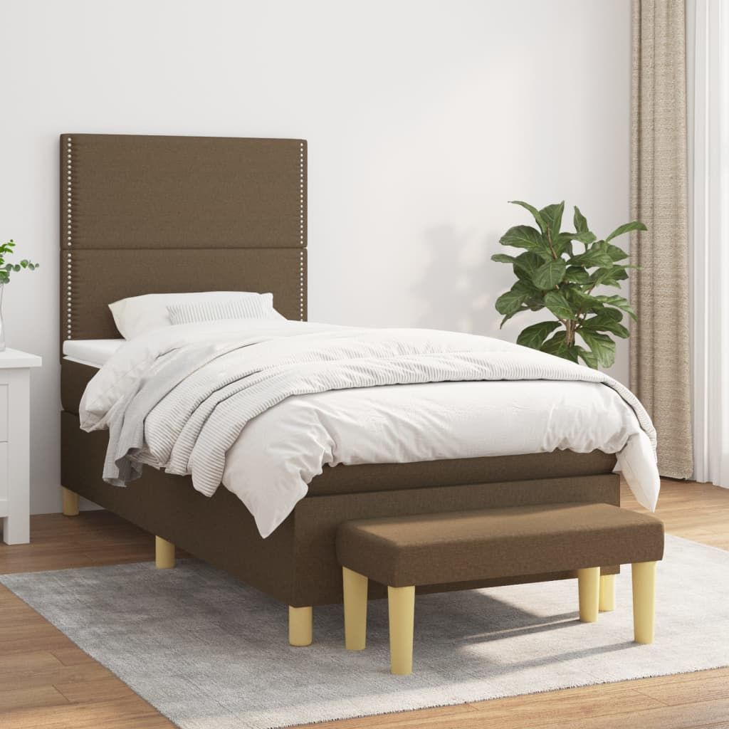 The Living Store Boxspringbett mit Matratze Dunkelbraun 90x190 cm Stoff