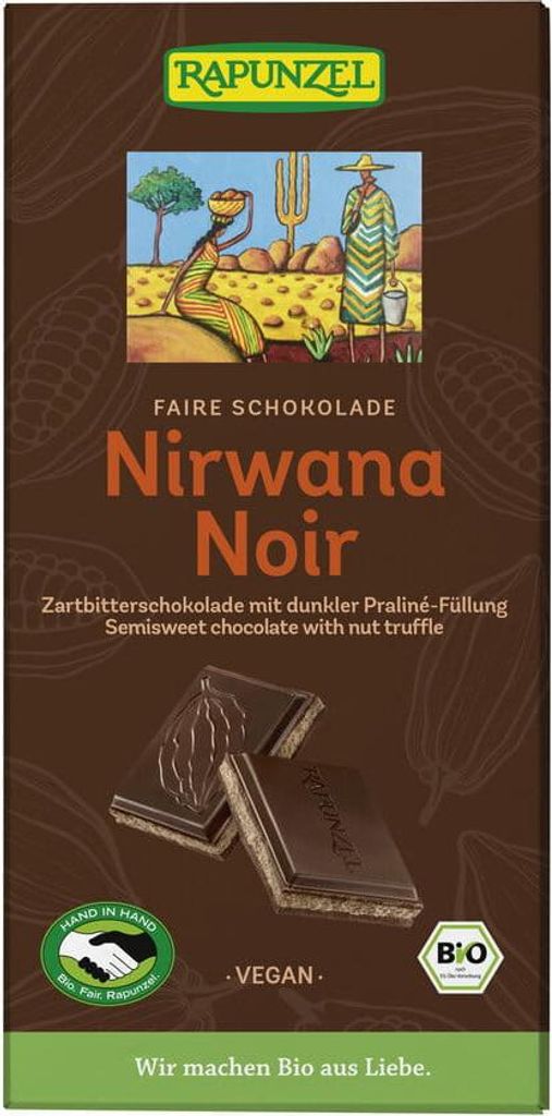 CZEKOLADA GORZKA Z NADZIENIEM PRALINOWYM NIRWANA BIO 100 g - RAPUNZEL