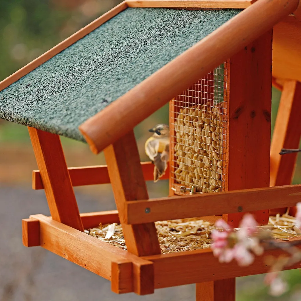 Mangeoire oiseaux bois de sapin résistant aux intempéries avec silo 1m - 3