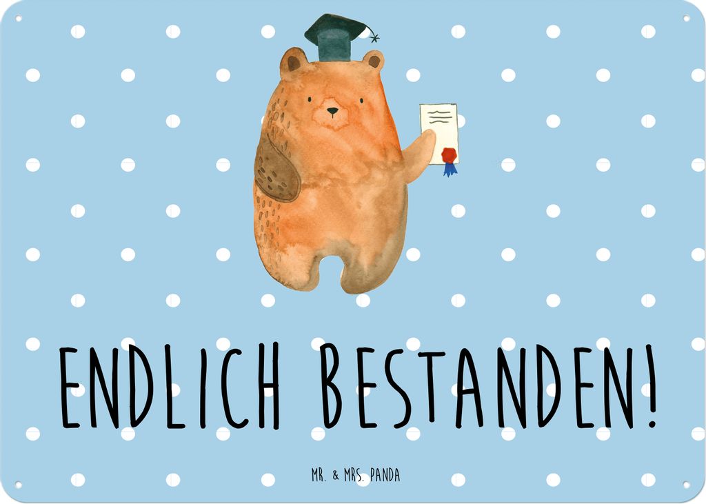 Mr. & Mrs. Panda Schild Bär Prüfung DIN A5 - Blau Pastell - Geschenk, Teddy, Wandbild, Abitur, wandtafel, Bestanden, Prüfungen, Abschlusszeugnis...