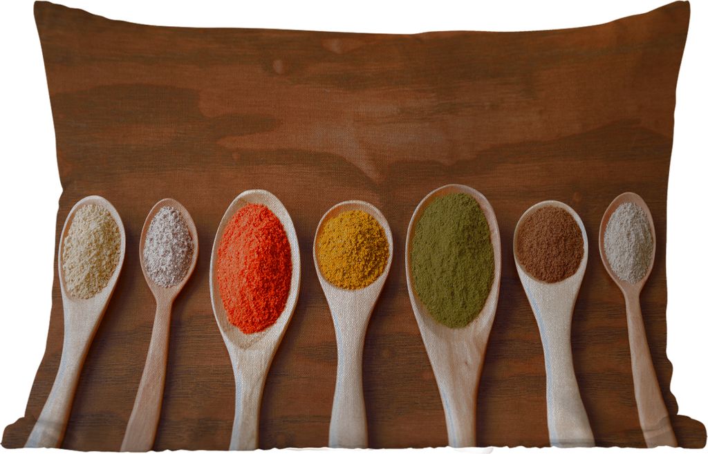 MuchoWow Outdoor Kissen - Schöpfkelle - Kräuter - Lebensmittel - Gewürze - Tisch - 50x30 cm - Wetterfest - Lounge Kissen - Sofa kissen - Wohnz...