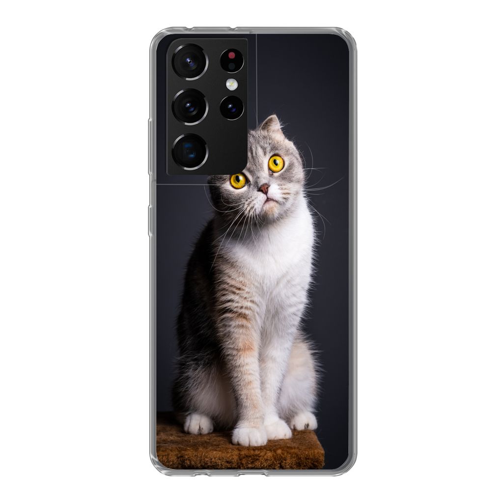 MuchoWow Handyhülle Schutzhülle Hülle für Samsung Galaxy S21 Ultra Katze - Augen - Licht Silikon Softcase Handy Hülle