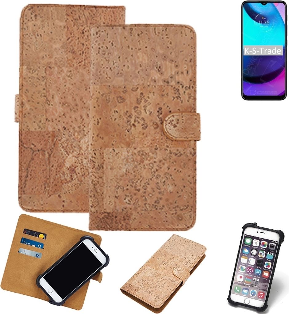 K-S-Trade Hülle kompatibel mit Motorola Moto E20 Kork Handyhülle Cover Schutzhülle TPU Case Bumper in Hellbraun, (1x)