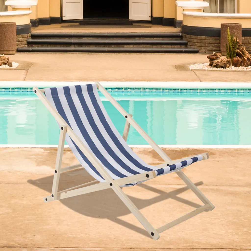 Sedia da Sole SWANEW Legno Pieghevole per Famiglia: Blu e Bianco - 5