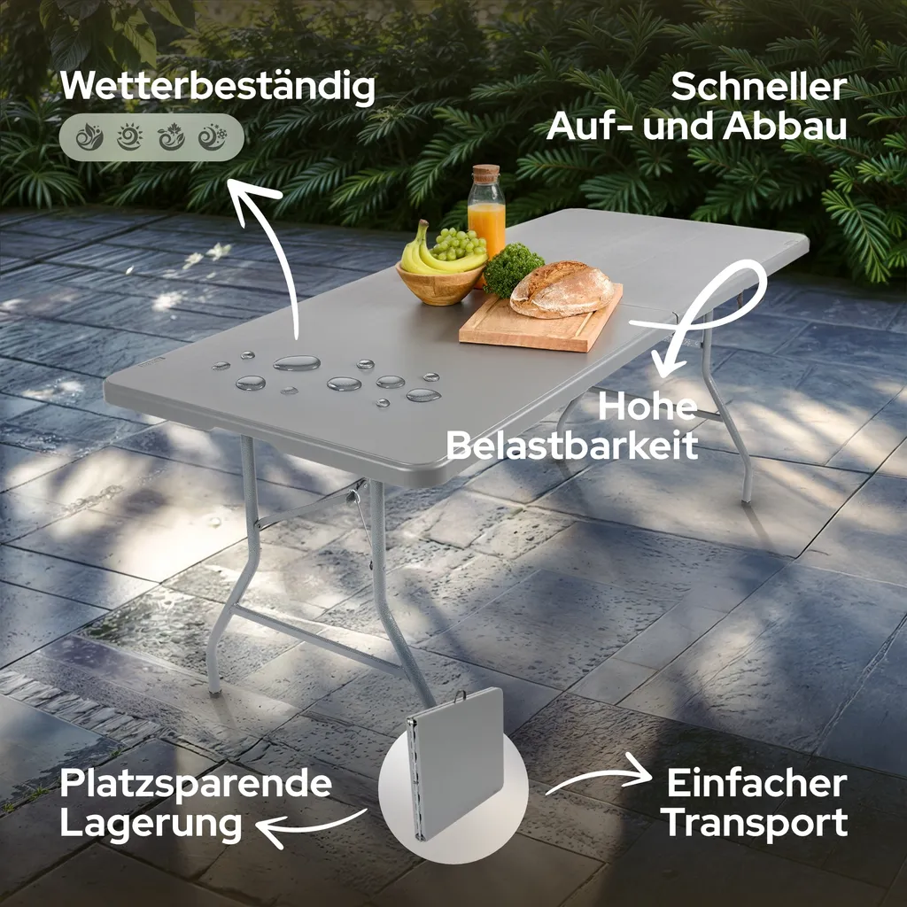 Table de jardin pliante 182 cm anthracite pour buffet et réception 8 pers - 3