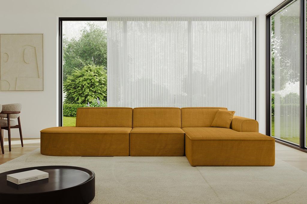 ALTDECOR Ecksofa in L-Form IREA-L2-v3 327x165x77 cm Senfgelb Corner Sofa Eckcouch Couch Wohnlandschaft Cauchsofa