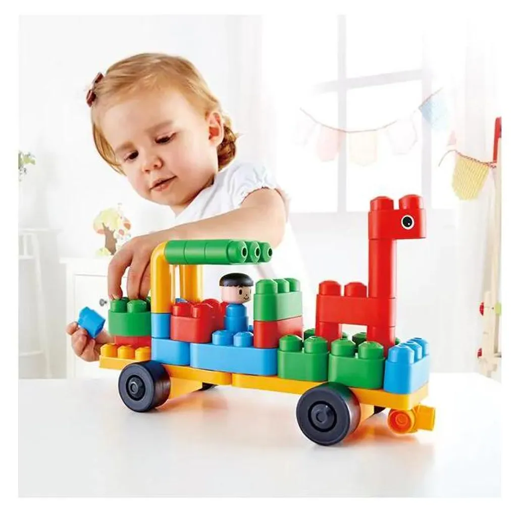PolyM Zoo Keeper 'n' Cars - Briques de Construction Lavables et Sûres