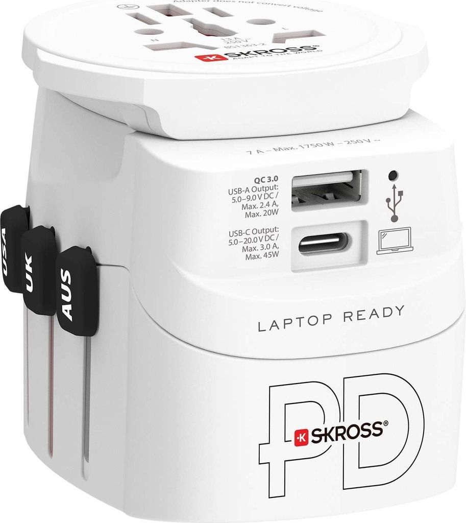 Skross PRO Light USB A/C 45PD World Reiseadapter, Weltweit Produktbild 