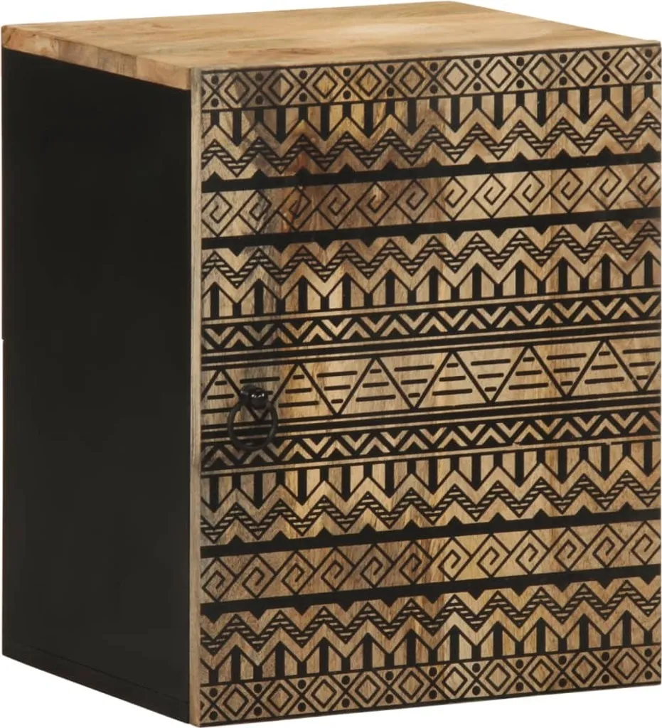 Pensile Bagno Nero 38x33,5x48 cm in Legno Massiccio di Mango | Arredo Sospeso