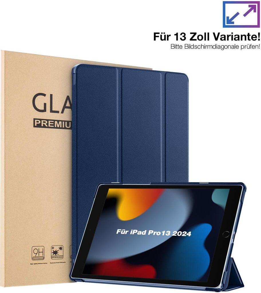 Schutzhülle + 2x 9H Display Glas für Apple iPad Pro 7. Gen 13.0 Zoll Cover Case Schutz Tablet Farbe: Dunkelblau