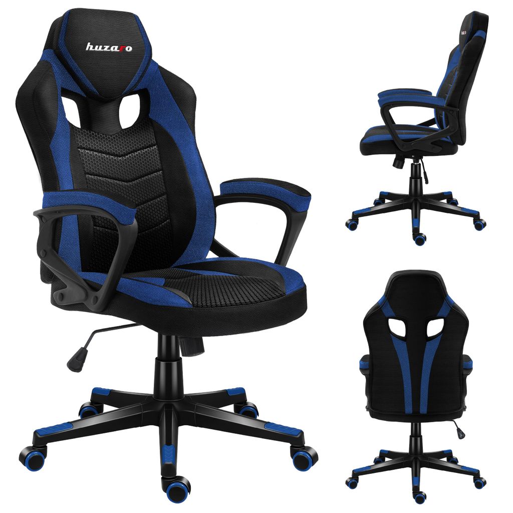 Huzaro Force 2.5 | Gaming Stuhl Bürostuhl Computerstuhl | Höhenverstellbar drehbar mit Wippfunktion | bis 140 kg belastbar | Stoff | Schwarz Blau