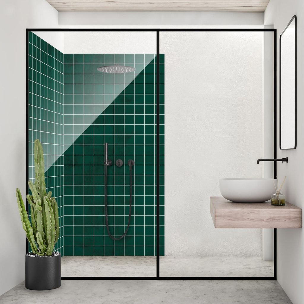 Duschrückwand mit Motiv selbstklebend - 0.35 mm Wandpaneel wasserfest Design grün Fliesenoptik Badrückwand fugenlos Smart matt 100x200 cm