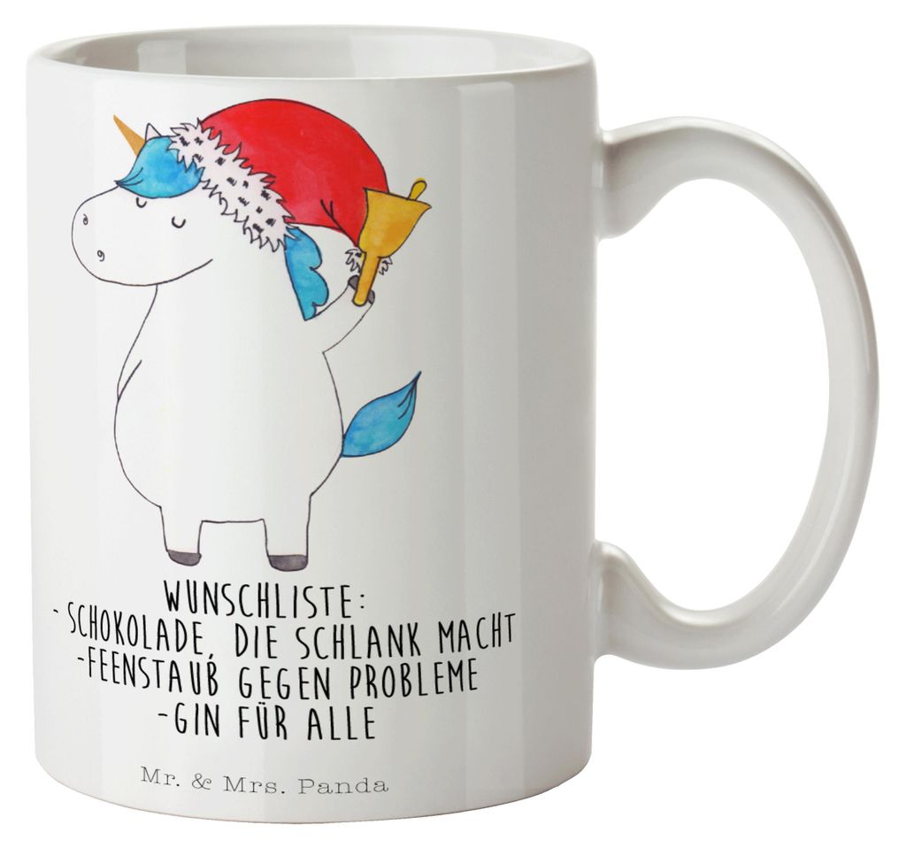 Mr. & Mrs. Panda Bedruckte Tasse Einhorn Weihnachtsmann - Weiß - Geschenk, Weihnachten, Einhörner, Schokolade, Nikolaus, Unicorn, Kaffeetasse, Mo...