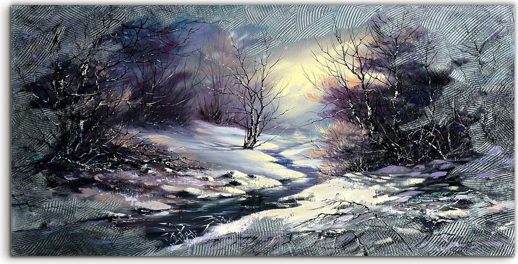 Coloray Spritzschutz aus Glas 100x50 Wandkunst Küchenrückwand Landschaft Winter Wald kleiner Fluss