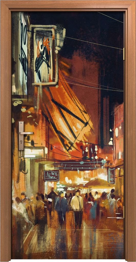 Türposter 90x200 cm Türaufkleber Türtapete Türfolie Klebefolie Kunst Malerei Menschen auf dem Markt
