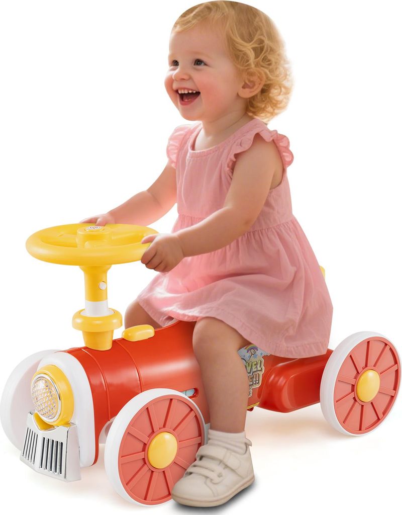 COSTWAY Rutschauto, Rutschfahrzeug mit Lenkrad, Zugpfeifton-Taste & Stauraum unter Sitz, Rutscher Kinderauto für Kinder 1 +, 61x30x38 cm Rot