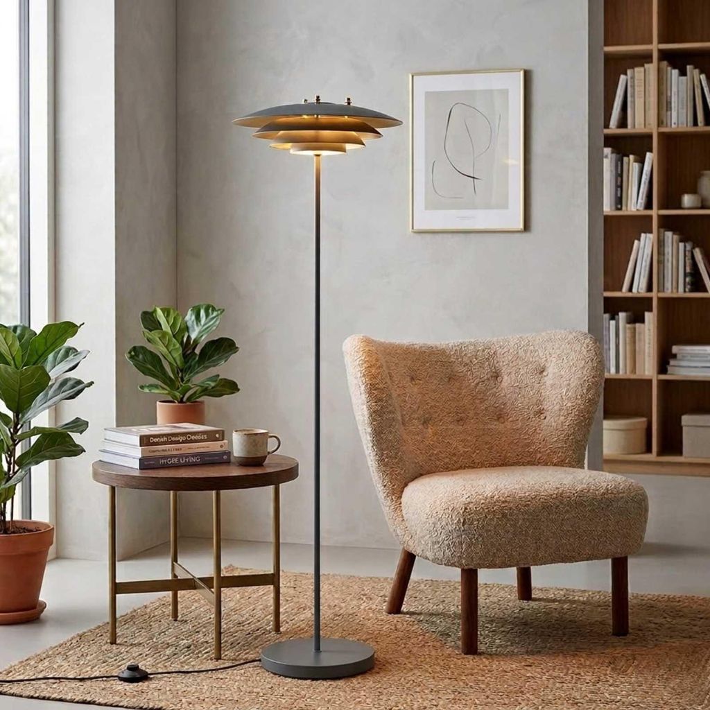 Nordlux Stehleuchte Bretagne Grau Metall 149cm G9 mit Fußschalter Skandi-Design