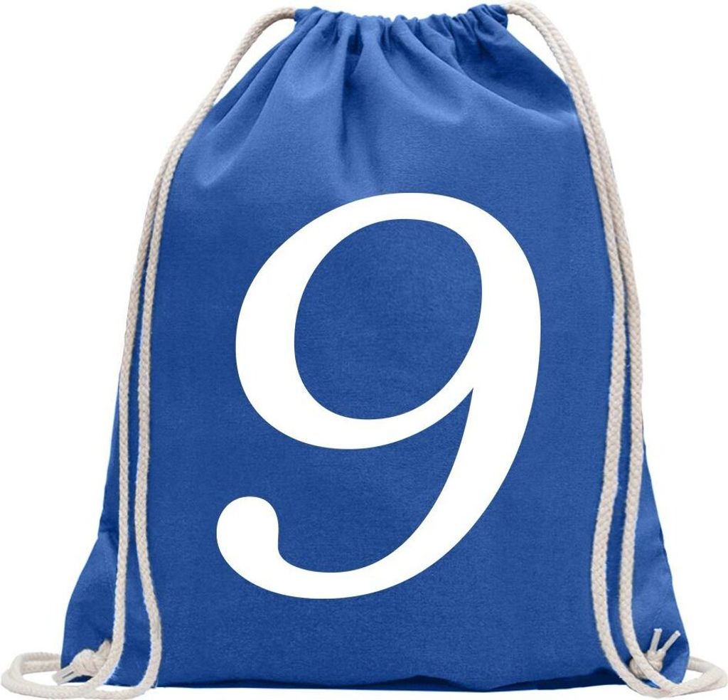 Kiwistar - Turnbeutel - royal - Zahl 9 - Zahlen Nummern - Fun Rucksack Sport Beutel Gymsack Baumwolle mit Ziehgurt