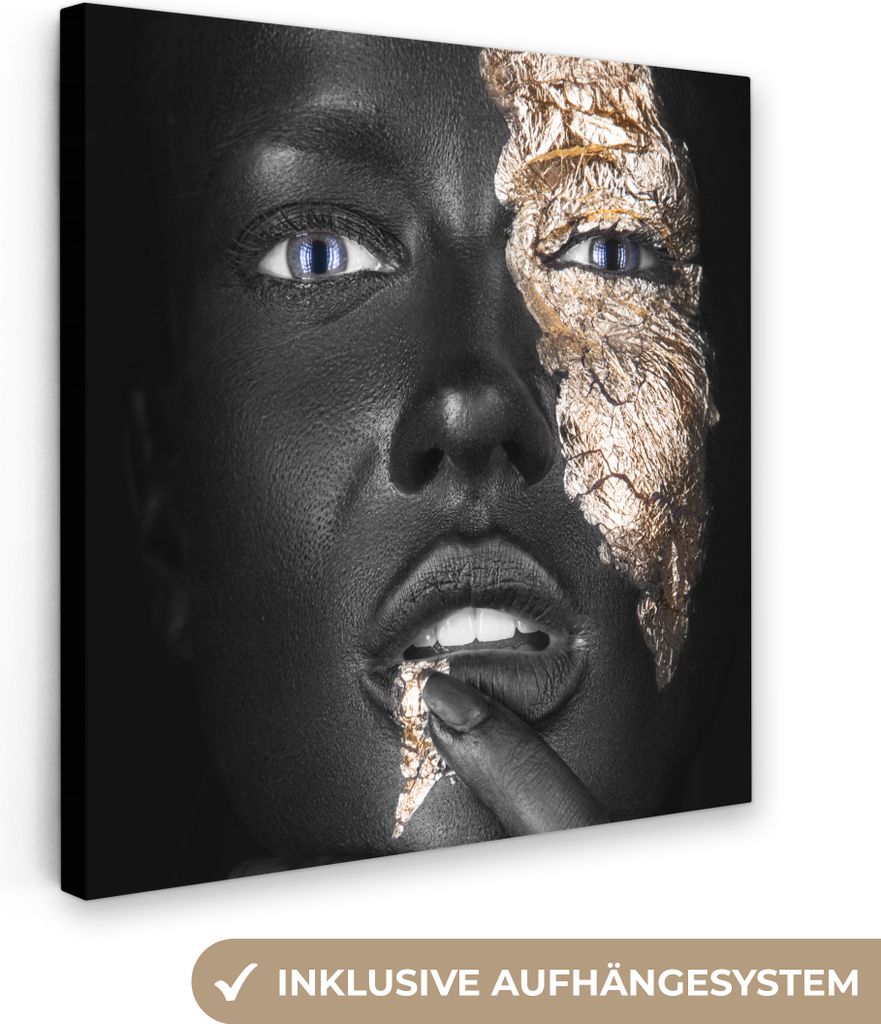 MuchoWow - Leinwandbilder - Frau - Blattgold - Schwarz - Haut - Luxus, Wandbild, Wanddeko Bilder Wohnzimmer, 50x50 cm