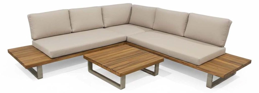 Ecklounge-Set Barstano | Sand/Sable | Akazienholz und Produktbild  KI-generiertes Bild