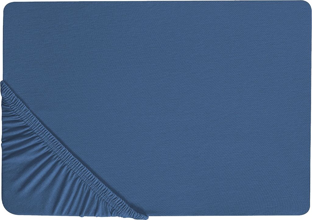 BELIANI Spannbettlaken Marineblau Baumwolle 180 x 200 cm mit Hohem Steg Gummizug Steghöhe 30 cm Modern für Matratze Schlafzimmer Ausstattung Zube...