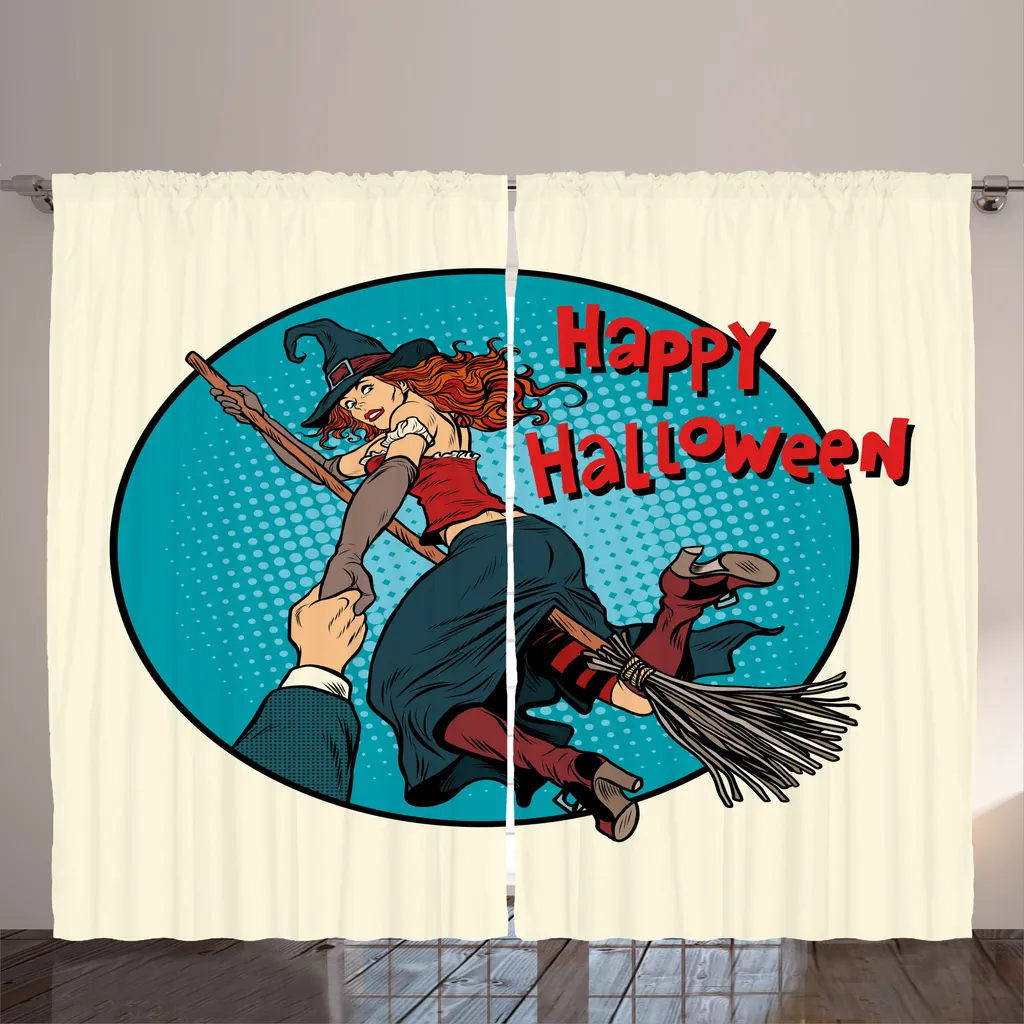 Rideau Largeur 280cm pour Occulter et Décorer avec Sorcière Pop Art