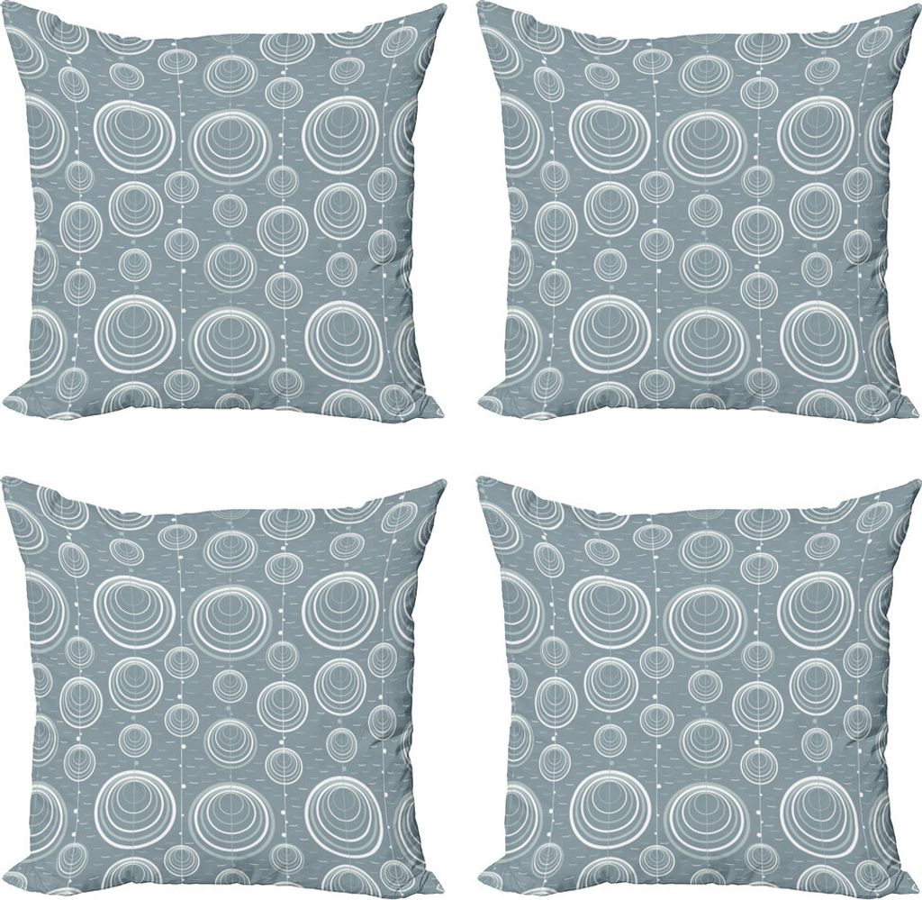 ABAKUHAUS Geometrisch Kissenbezug Set (4 Stück), Wellenförmige kurze Linien, Moderner Doppelseitiger Digitaldruck, 40 cm x 40 cm, Blau, Grau, Staub