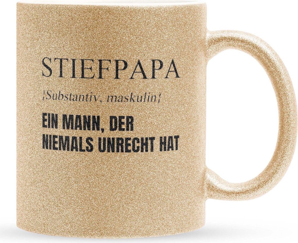 22Feels Glitzertasse Gold Stiefpapa Geschenk Vatertag Bonuspapa Stiefvater Geburtstag Herrentag Weihnachten Patchwork Stiefeltern Kaffeetasse Männ...