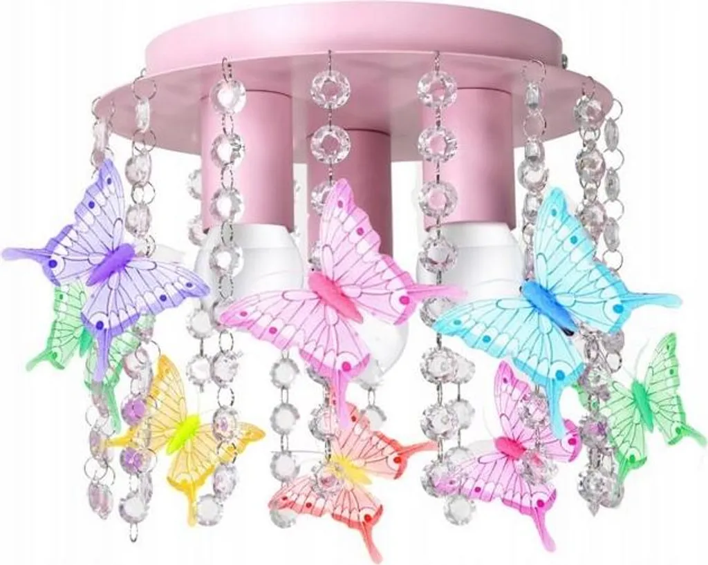 Plafonnier EWILIGHT Papillons Roses et Cristaux Design Féminin - Rose
