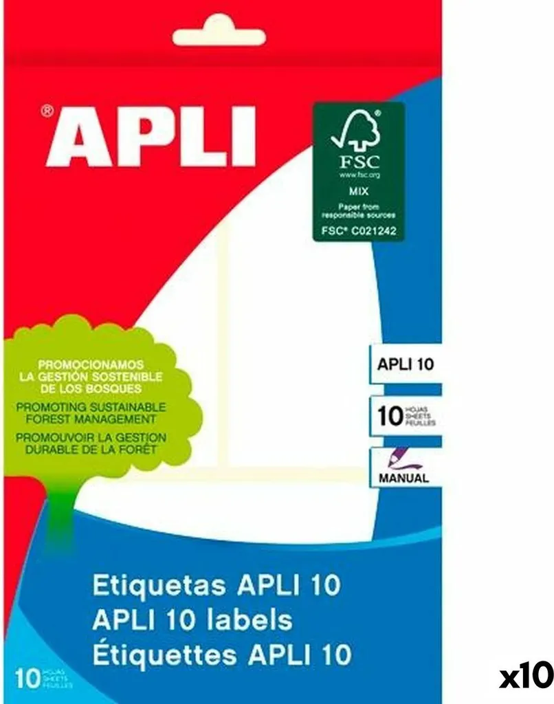 Etichette Adesive Apli Carta Bianca 53 x 100 mm - Confezione 10 Pezzi