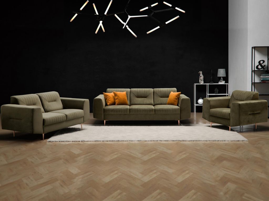 BEAUTYSOFA | Couchgarnitur VENEZIA Samtstoff Grün – Sofa Produktbild 