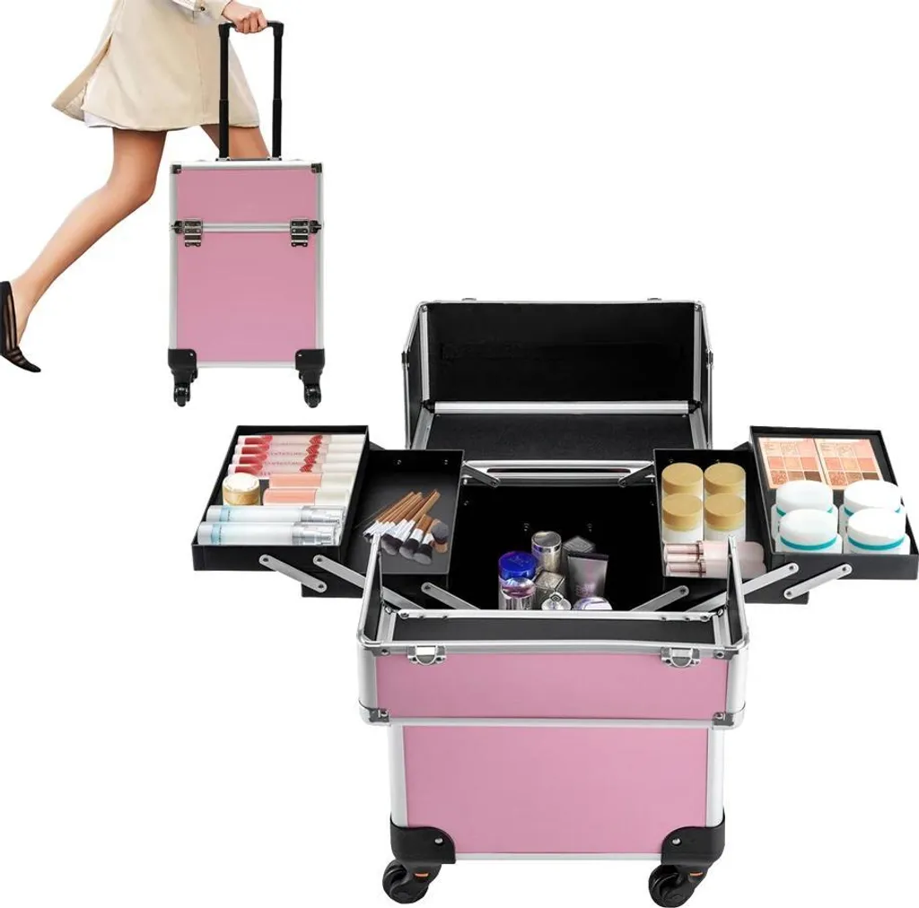 Mallette de Maquillage Trolley à Roulettes 360° et Manche Télescopique