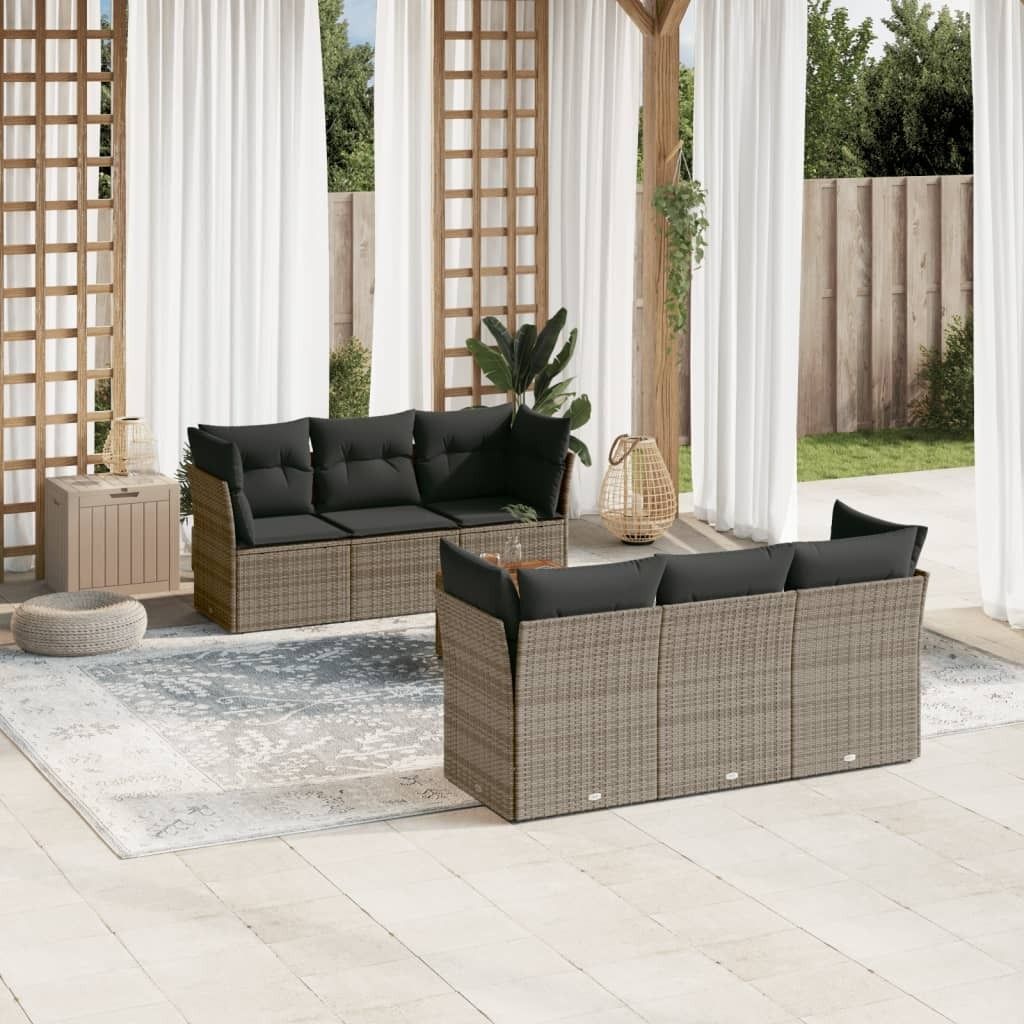 Maison Exclusive - 7-tlg. Garten-Sofagarnitur mit Kissen Grau Poly Rattan