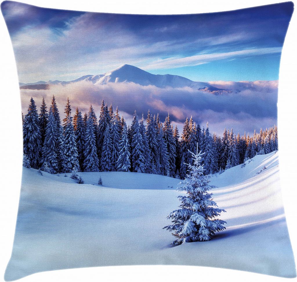 ABAKUHAUS Winter Kissenbezug, Berggipfel Snowy, Waschbar mit Reißverschluss Kissenhülle mit Farbfesten Klaren Farben Beidseitiger Druck, 40 x 40 ...