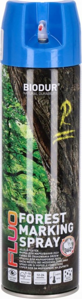 Biodur | Sprühlack - Blau - 500ml, Sprühfarbe, Fluoreszierend - Forstmarkierungsspray, Bergwerken, Topographie, für Holz