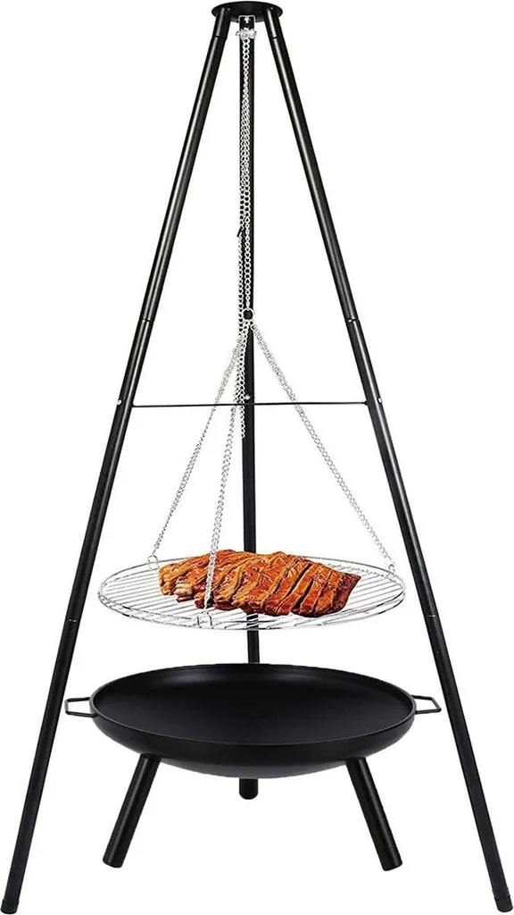 Happyment Panier à feu DeLuxus - Braséro Extérieur Métal Noir avec BBQ