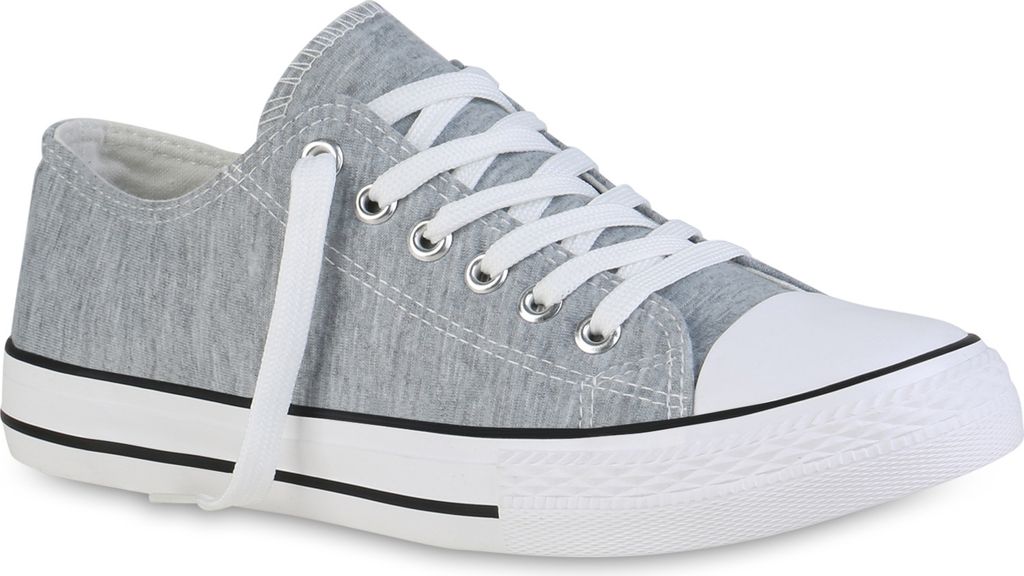 VAN HILL Damen Sneaker Low Bequeme Schnürer Stoff Schnür-Schuhe 838455, Farbe: Hellgrau, Größe: 36