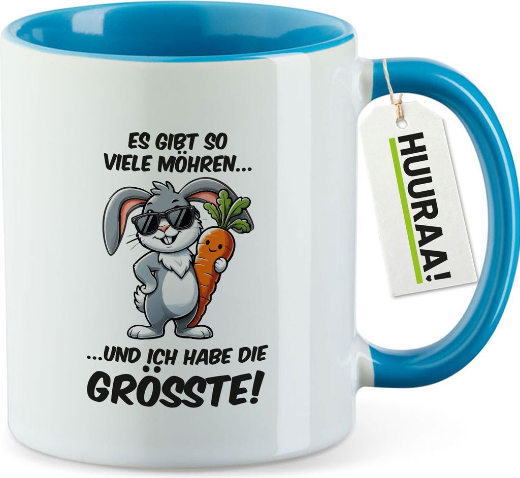 Huuraa Kaffeetasse viele Möhren.. Ich habe die grösste cooler Hase 330ml Blau Keramik Kaffeebecher Geschenkidee